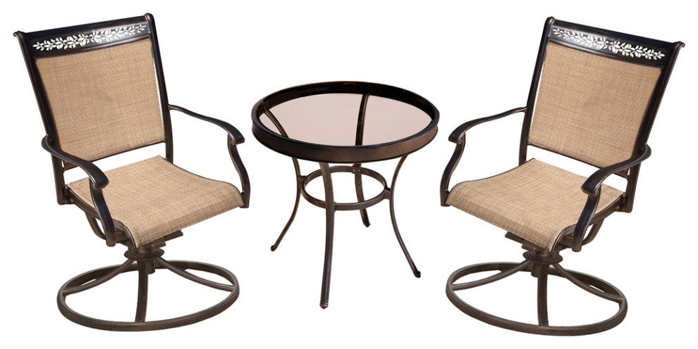 Hanover FNTDN3PCSWG Fontana Aluminum Framed Outdoor Bistro Set - Tan