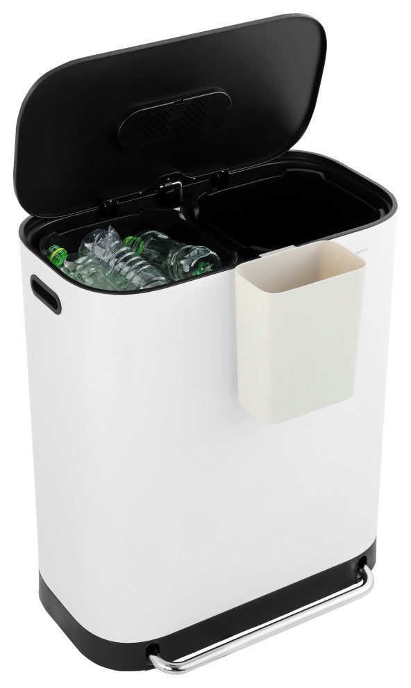 Kitchen 16-Gallon Double-Bucket Step Trash Can With Odor Filter and Lid Support