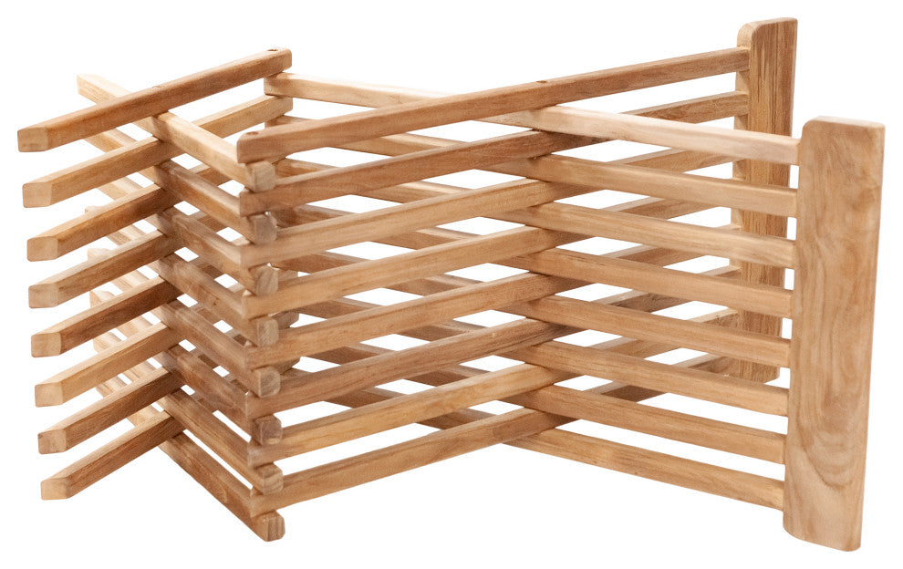 Nordic Style Natural Teak Folding Stool with Horizontal Slats
