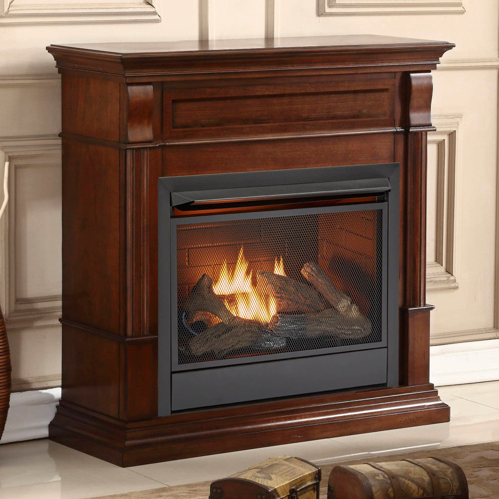 Duluth Forge Dual Fuel Ventless Gas Fireplace, 26,000 BTU, Remote, Auburn Cherry