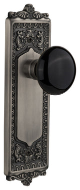 Egg & Dart Plate Passage Black Porcelain Knob, Antique Pewter