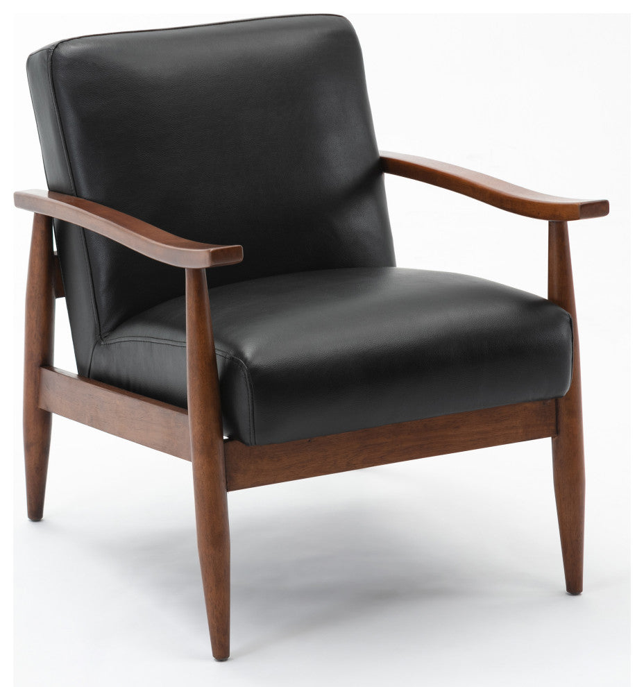 Austin Black Leather Gel Wooden Base Accent Chair, Black