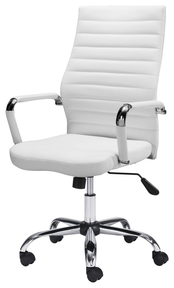 Computer Chair, Faux Vinyl Leather, Steel, White, Silver, Home Business Office
