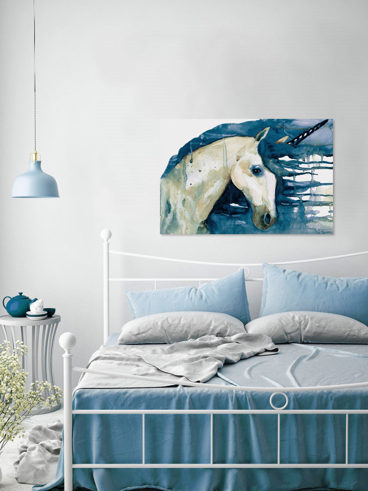 "Blue Unicorn" Painting Print on Wrapped Canvas, 18"x12"
