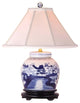 Blue and White Land Scape Porcelain Round Flat Top Jar Table Lamp 20"