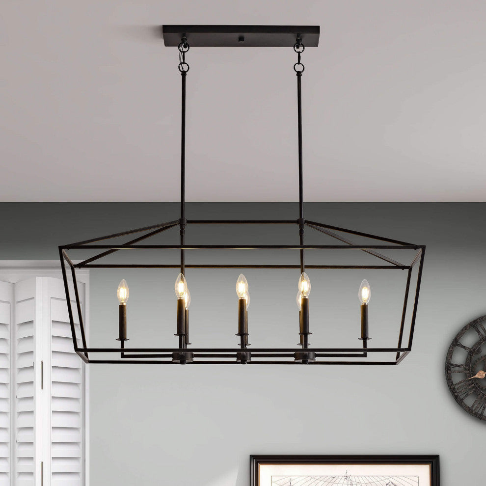 Iris 8-Light Antique Black Rectangle Candle Chandelier