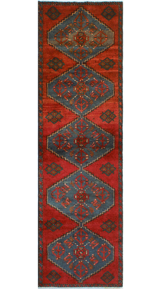 Fine Vintage Distressed Carver Red/Blue Runner, 2'7 x 8'10