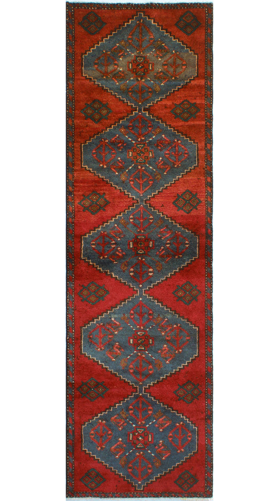 Fine Vintage Distressed Carver Red/Blue Runner, 2'7 x 8'10