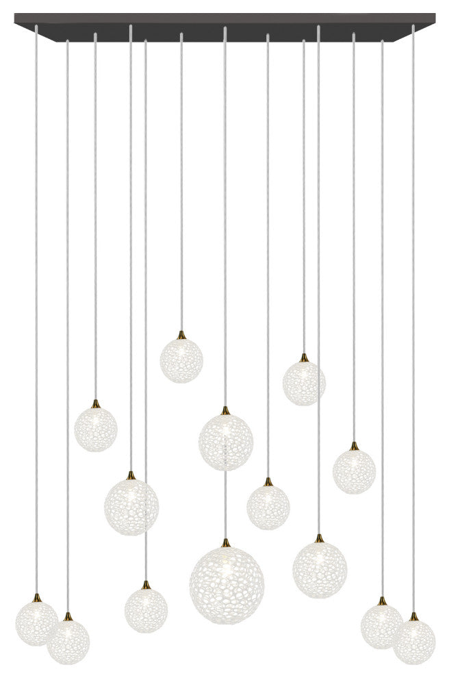 Napa 14 Pendants Blown Glass Chandelier, Black, 60", Clear Glass
