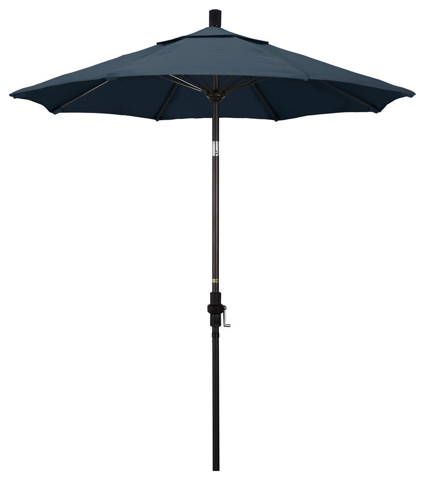 7.5' Bronze Collar Tilt Lift Fiberglass Rib Aluminum Umbrella, Pacifica, Sapphire