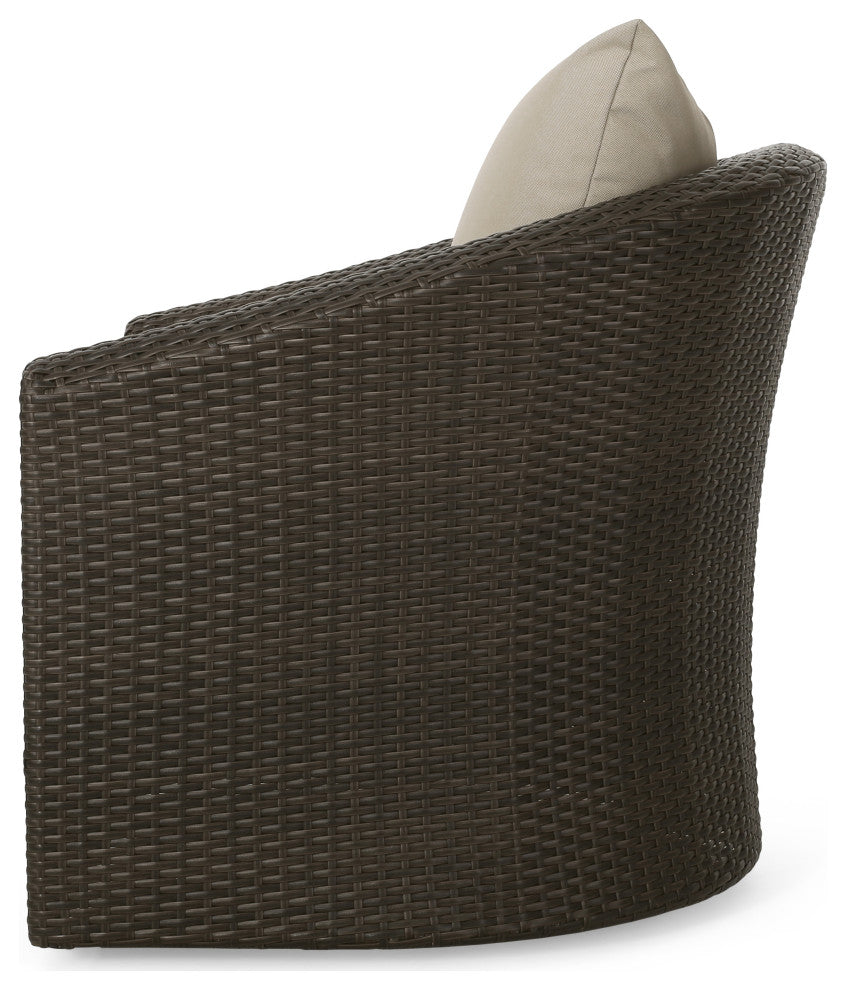 GDF Studio Dillard Outdoor Mix Brown Wicker Swivel Club Chair, Mix Khaki, Single