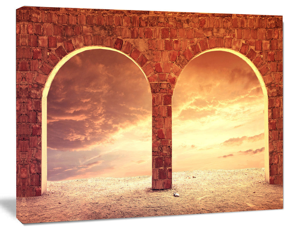 Fantasy Background with two Arches, Landscape Canvas Art Print, 40"x30"