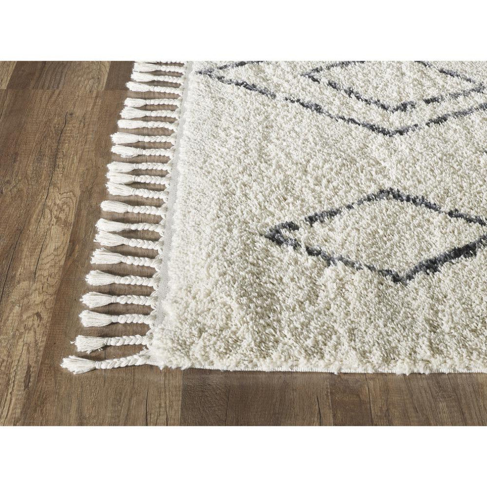 Abani Willow WIL130A Moroccan Diamond Print Ivory and Grey Area Rug