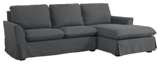 Transitional Sectional Sofa, Pillow Top Seat Cushions & Panel Skirted Base, Gray