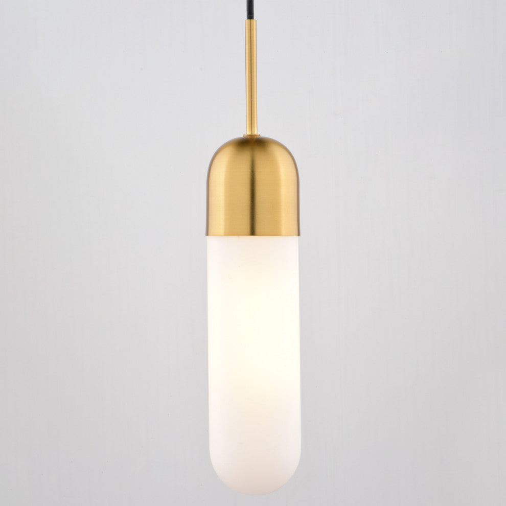 Thalia Contemporary Mini Pendant Ceiling Light White Pill Glass, Antique Gold