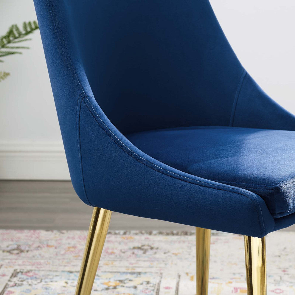 Modern Dining Room Side Dining Chair, Velvet Fabric Metal Steel, Navy Blue