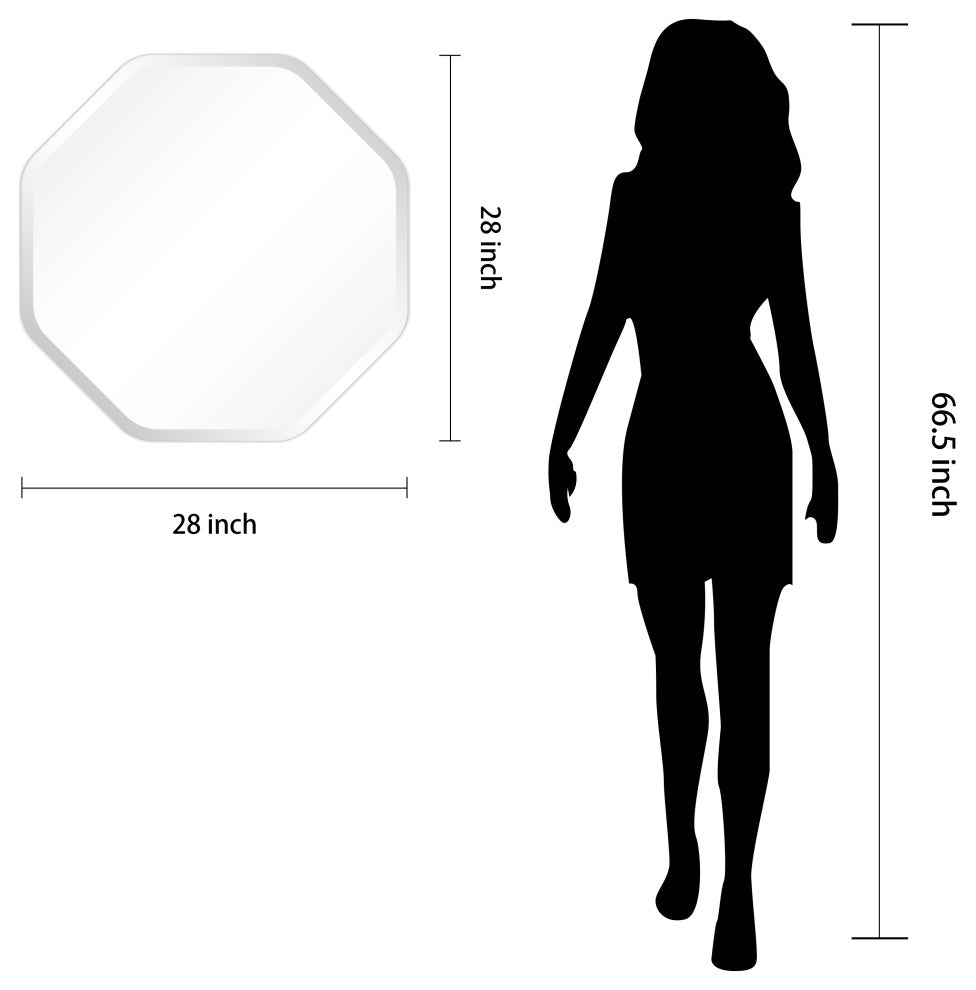 Frameless Beveled Octagonal Black Matte Finished Wall Mirror