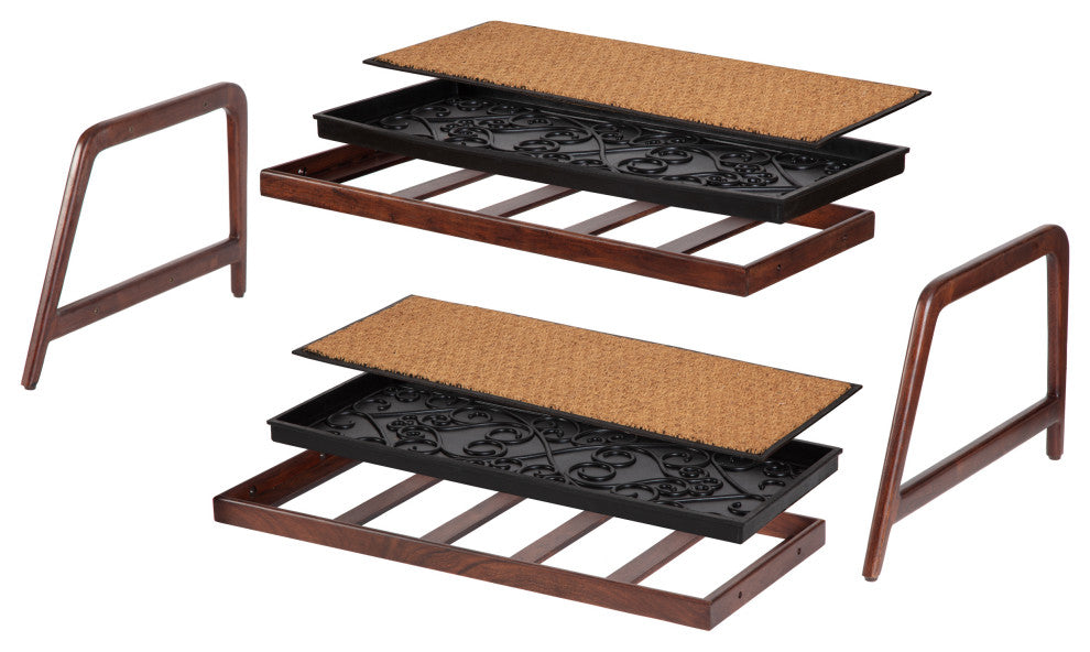 Double-Tier Brown Stand With 3-Pair Rubber Boot Trays Mt. Tam