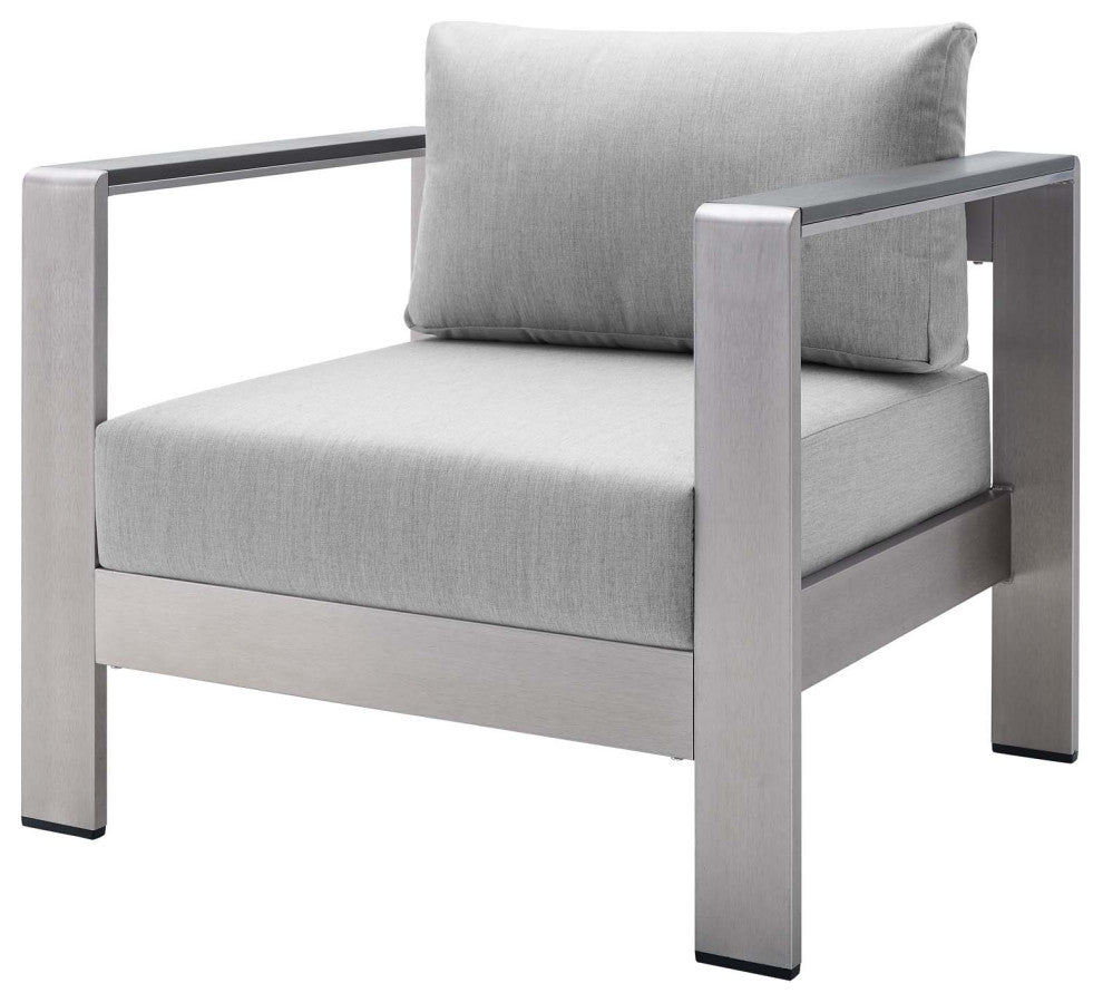 Lounge Chair Armchair, Sunbrella, Fabric, Aluminum, Silver Gray, Outdoor