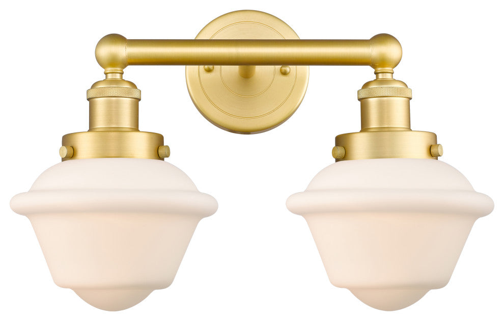 Oxford 2-Light 16" Bath Vanity Light, Satin Gold Finish, Matte White Shade