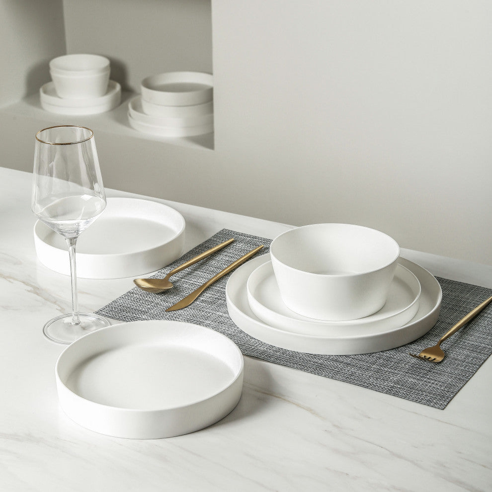 Stone Lain Fosca Bone China 32 Piece Dinnerware Set, Matte White