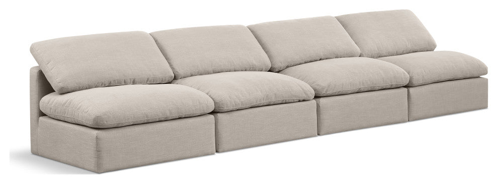 Indulge Upholstered Modular Sofa, Beige, 4-Piece: 4 Armless Chair, Down Stuffed Linen Textured Fabric