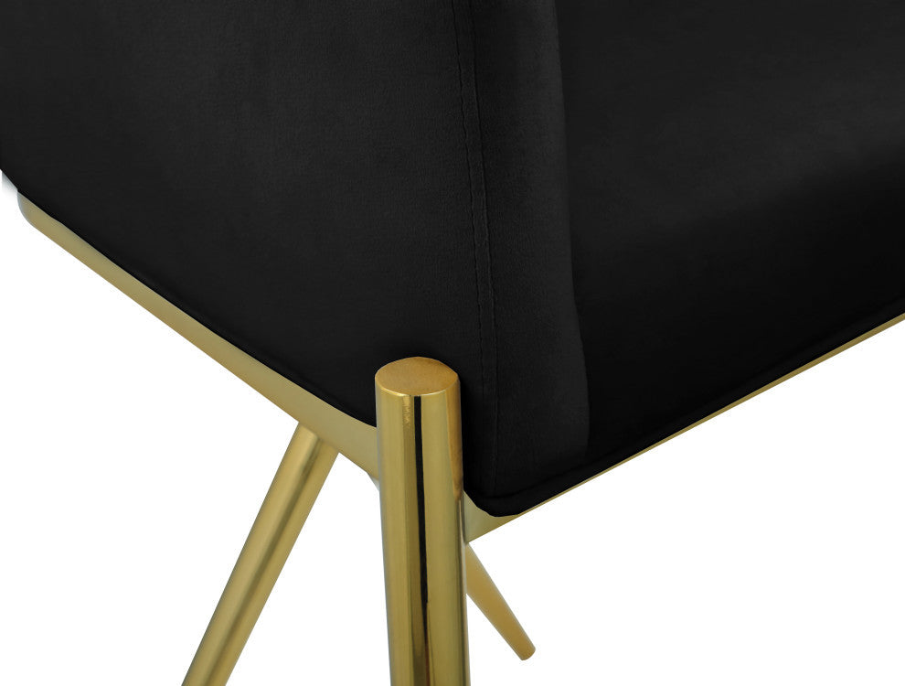 Xavier Velvet Upholstered Counter Height Stool, Black, Gold Finish