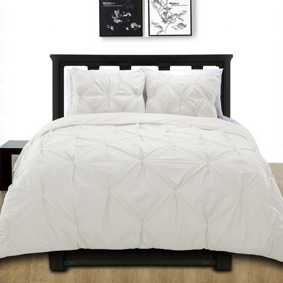Cottonpure 100% Cotton Pintuck Duvet Cover Mini Set, White, King