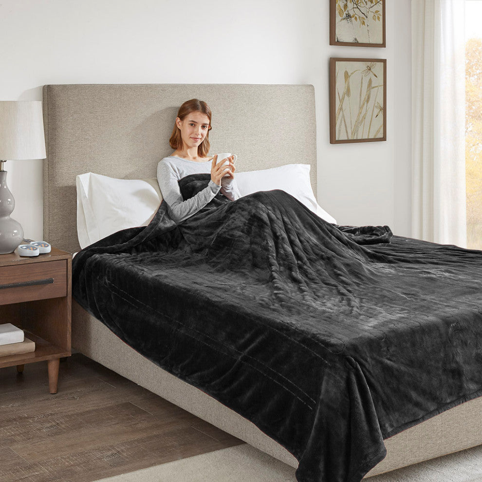 Beautyrest Heated Plush Heated Plush Blanket, Black