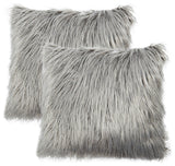 Mongolian Faux Fur Pillow Shell Set, Gray, 20"x20"