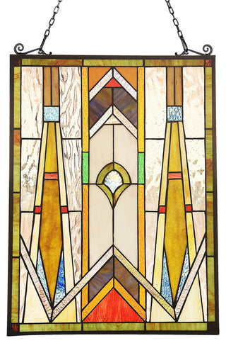 CHLOE-Lighting ROWAN Mission Tiffany-glass Window Panel 24" Tall