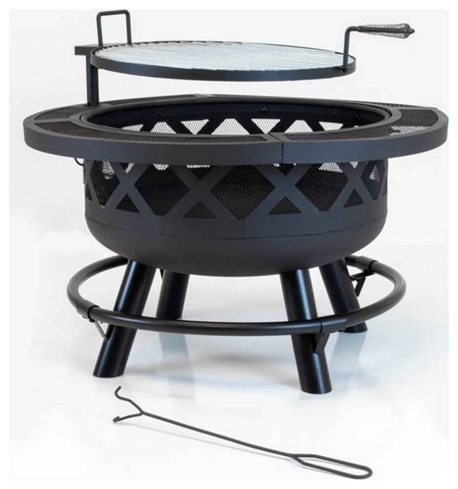 Afuera Living 32" Roundup Fire Pit with Cooking Shelf in Black
