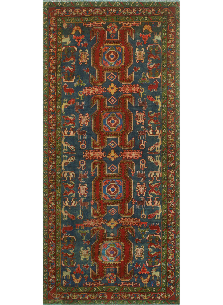 Fine Vintage Distressed Allyse Navy/Red Runner, 4'6x10'5