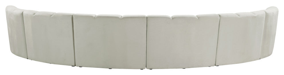 Infinity Channel Tufted Velvet Modular Chair, Cream, 6 Piece