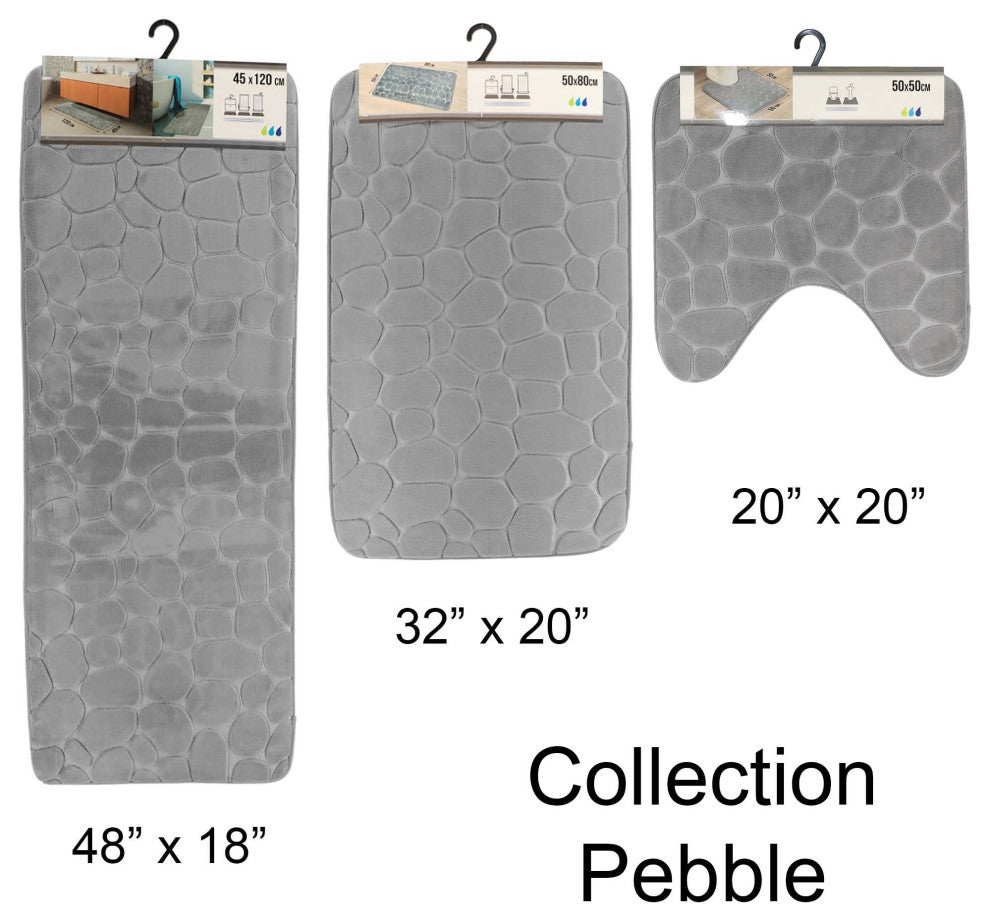 Bath Rug Memory Foam Mat 3D Pebble, Light Gray, Contour Rug 20"x20"