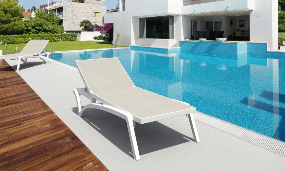 Compamia Pacific Sling Set of 2 Chaise Lounge With White Frame, Taupe