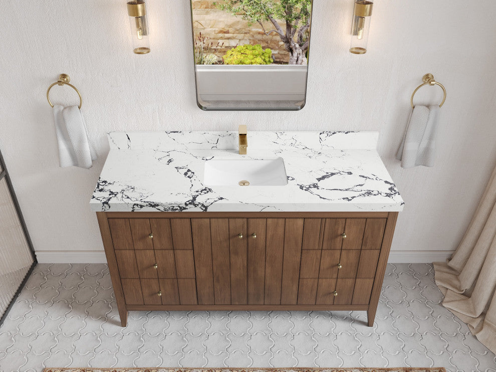 Atlanta Teak 60" Single Sink Bath Vanity, Dark Natural 2" Viola Night