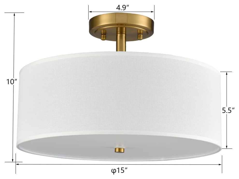 Drum Shade Semi Flush Mount Ceiling Light Brass LED Ceiling Light Fixture