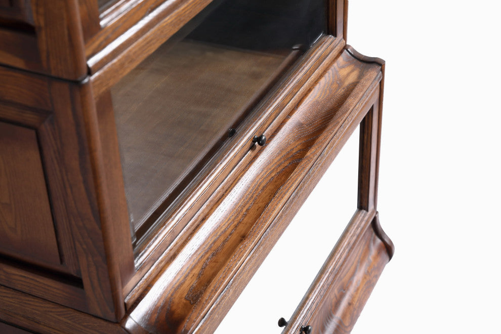 Crafters and Mission Style Oak  5 Stack Barrister Bookcase with Leaded Glass, Walnut