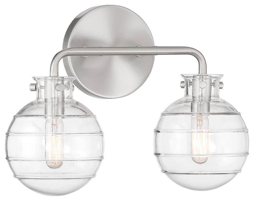 Mason 2-Light Bathroom Vanity Light, Matte Black, Satin Nickel