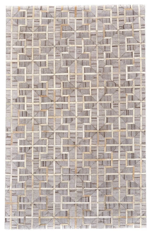 Weave & Wander Canady Leather Trellis Rug, Ivory/Sand, 8'x11'