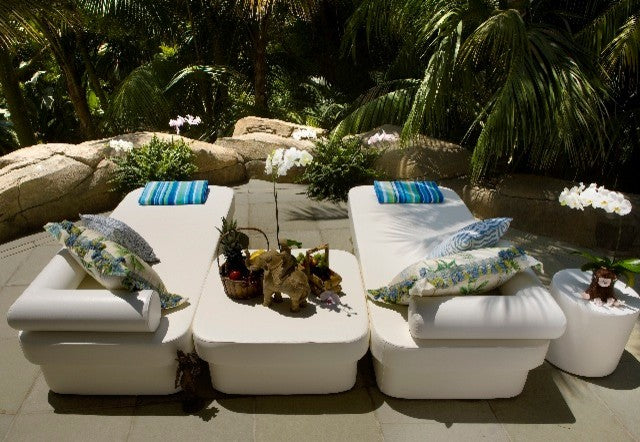 Stand Square Outdoor Ottoman, Cognac