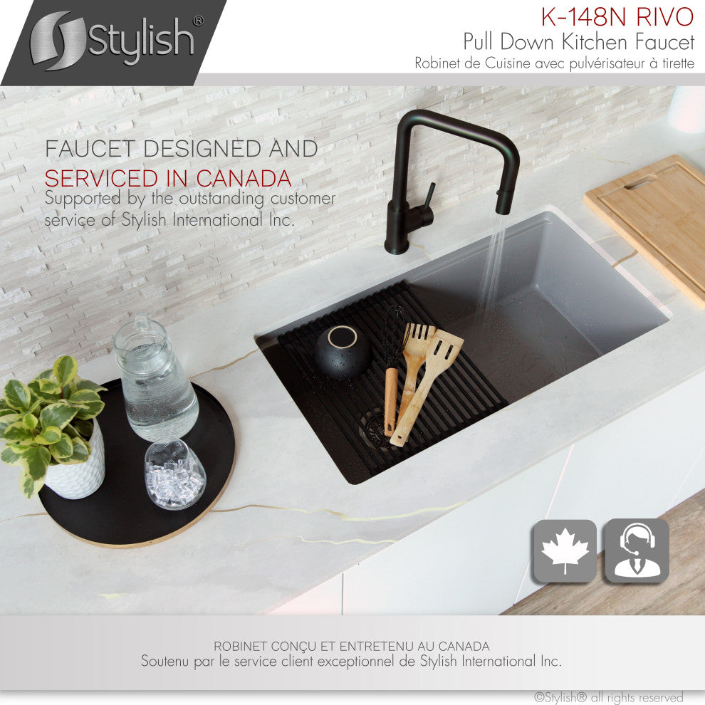 STYLISH Single Handle Pull-Down Dual Mode Kitchen Faucet Stainless Steel/Black