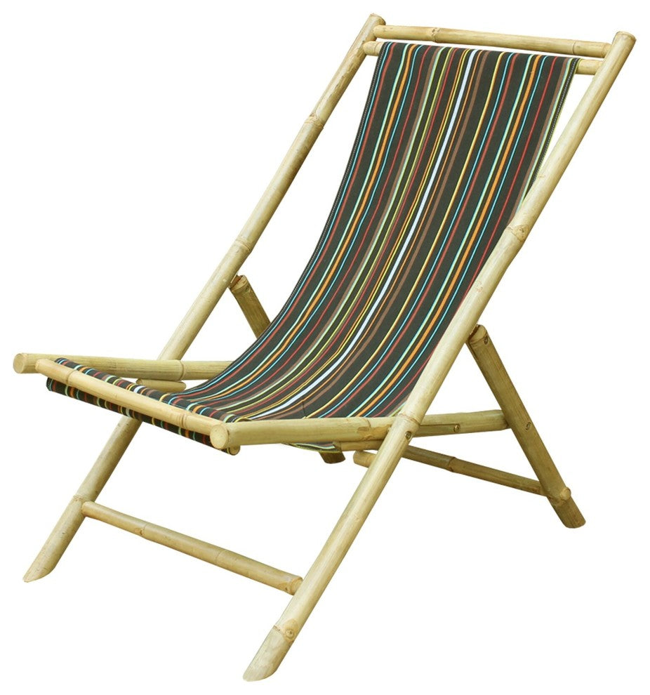 Folding Bamboo Relax Sling Chair - Black Stripes Canvas