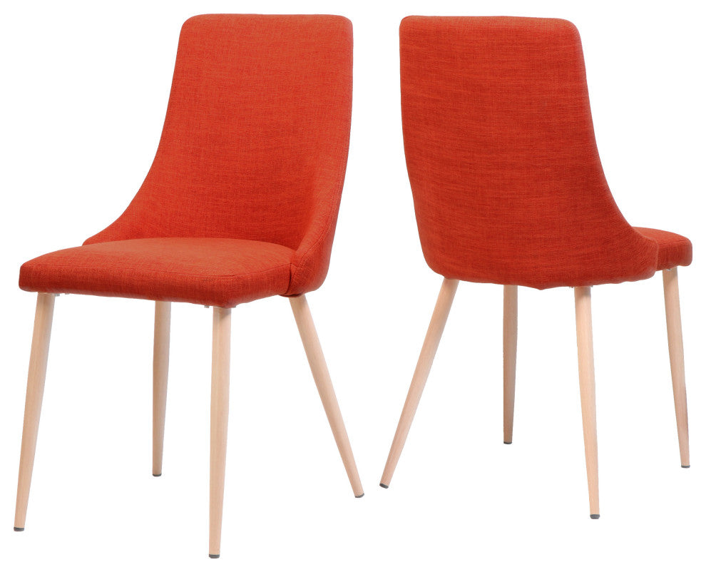 GDF Studio Soloman Fabric Dining Chairs With Wood Finished Legs, Set of 2, Muted Orange