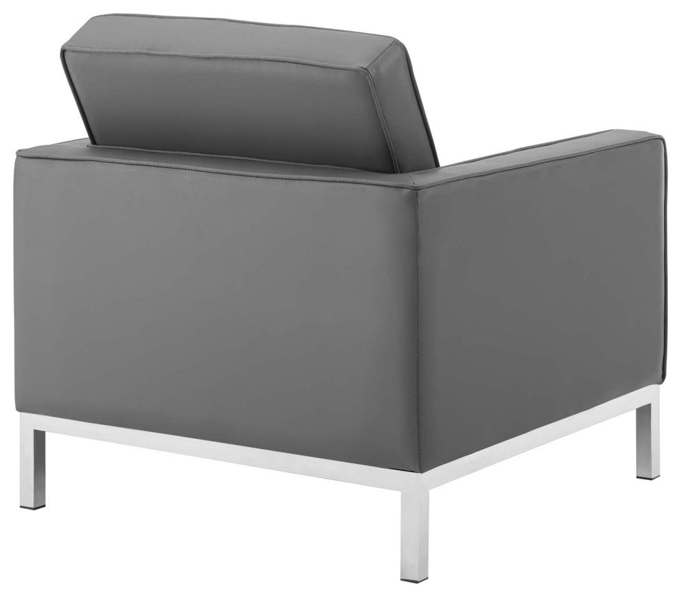 Loft Tufted Upholstered Faux Leather Armchair Set of 2-Silver Gray