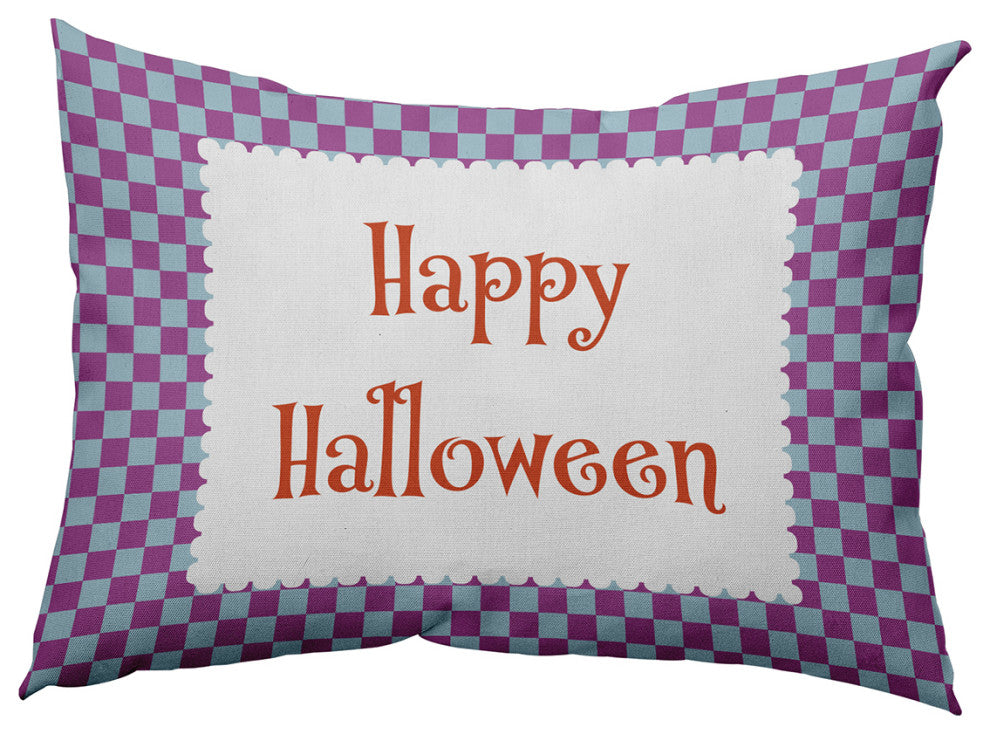 Happy Halloween Checks Accent Pillow, Orchid, 14"x20"