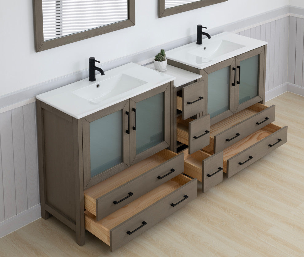 Vanity Art Vanity Set With Ceramic Top, 84", Driftwood Gray