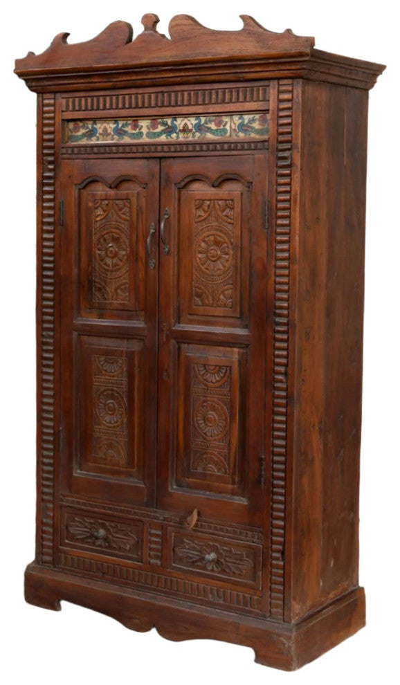 Consigned Antique Armoire Vintage Colonial Style Carved Cabinet 71