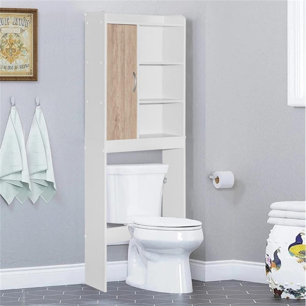 Better Home Products Ace Over the Toilet Storage Shelf in White & Natural Oak
